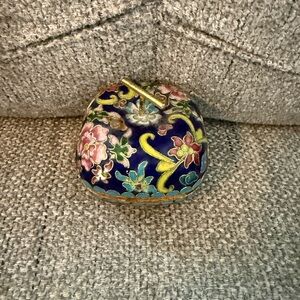 Floral Enamel Trinket Box with Gold Accents